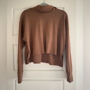 American Eagle Cropped Mock-Neck Brown Waffle Knit Long Sleeve Top Size XS